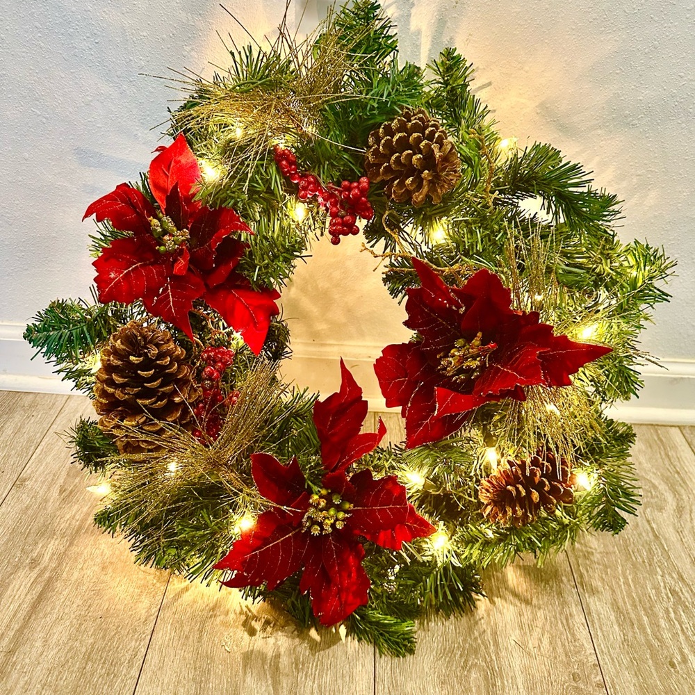 Christmas lights wreath by Saks fifth Avenue.
